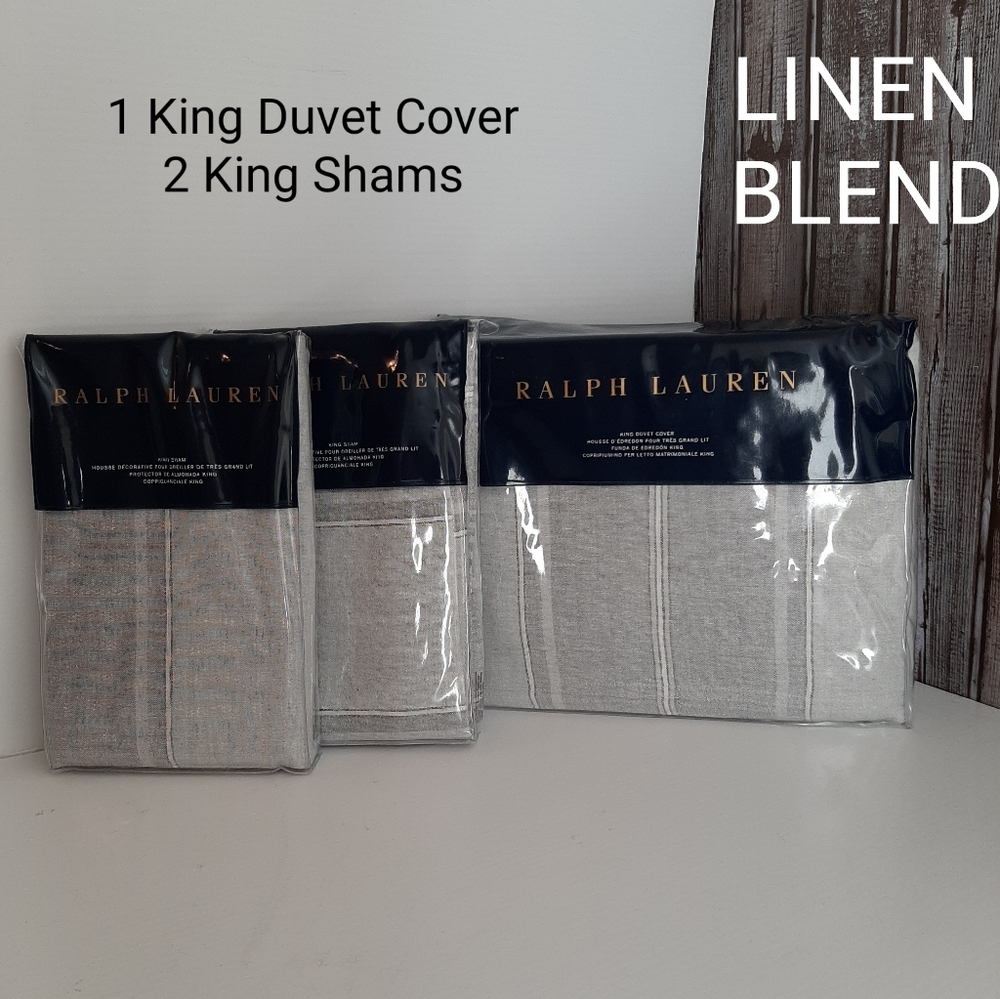 Ralph Lauren Oakview king Duvet 2 King Shams Pewter Graphite $690